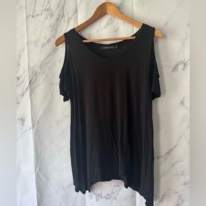 BLACK COLD SHOULDER SHORT SLEEVE TOP BLACK WOMENS LARGE